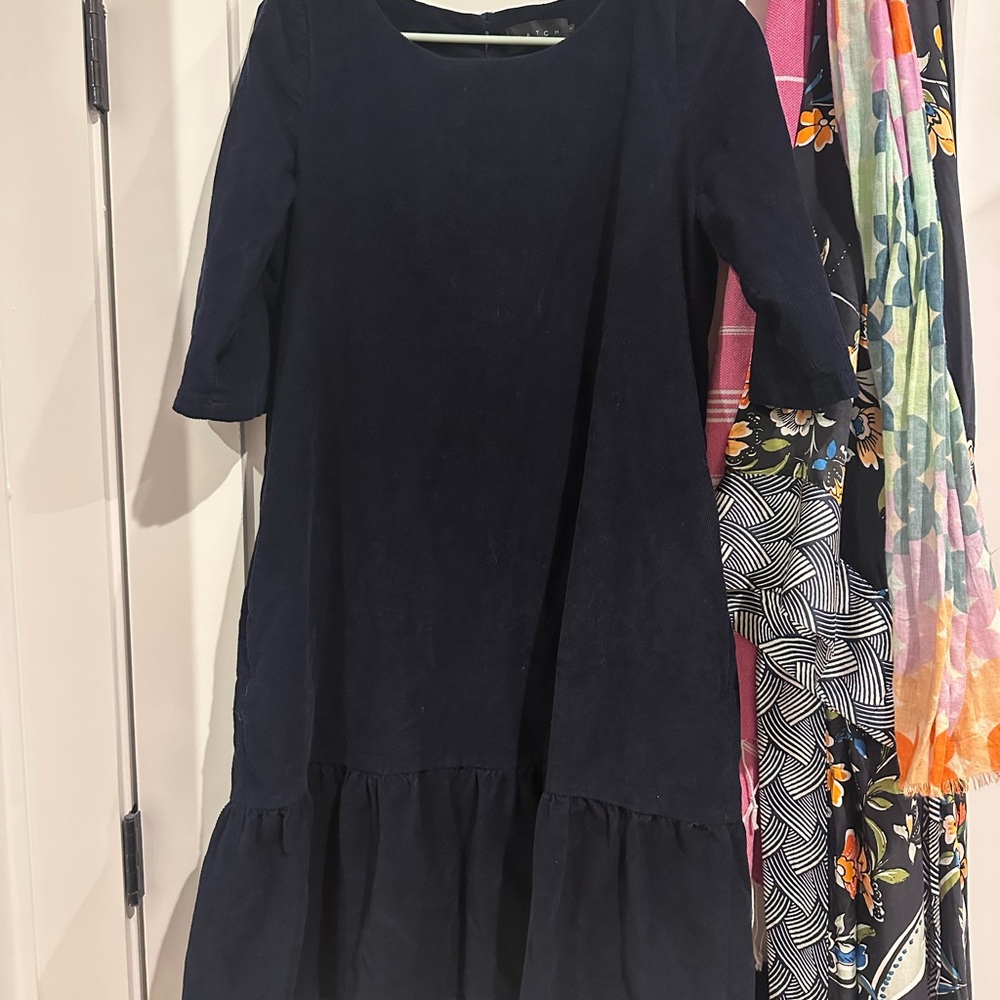 Hatch Navy Corduroy Dress with Subtle Texture